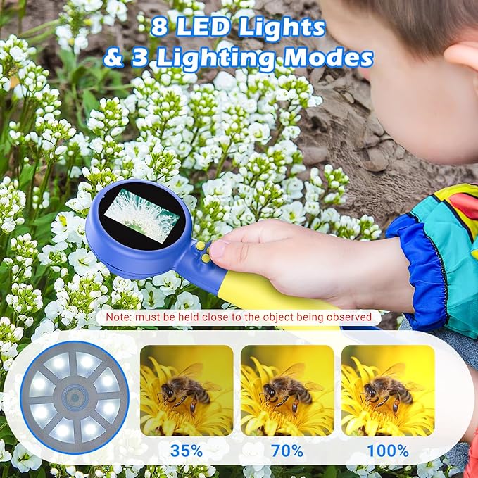 2 in 1 Kids Microscope with Bug Catcher,HD 500X Digital Microscope for Kids with 2" Screen,Photo and Video,STEM Educational Science Kit Learning Toys for Age 3-12 Girls & Boys Birthday Gifts (Blue)-CubbioJoy