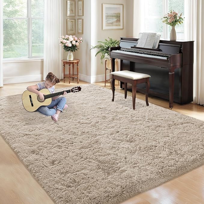 5x7 Area Rug for Living Room: Fluffy Shag Soft Washable Rugs Fuzzy Plush Indoor Carpet for Bedroom Nursery Playroom Dorm Kids Girls Boys Room (Camel, 5'x7')-CubbioJoy