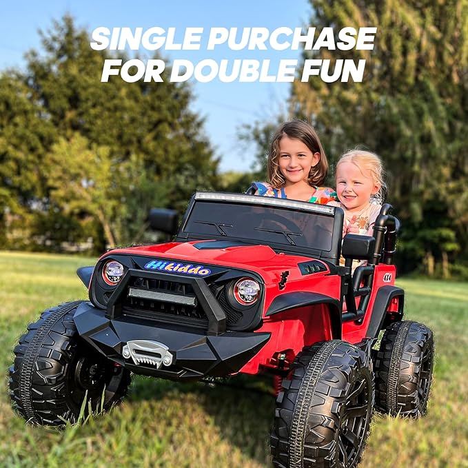 24V 9Ah Ride on Toy for Big Kids, 4WD 2 Seater Ride on Car Truck with Remote Control, 4x200W Motor - Red-CubbioJoy