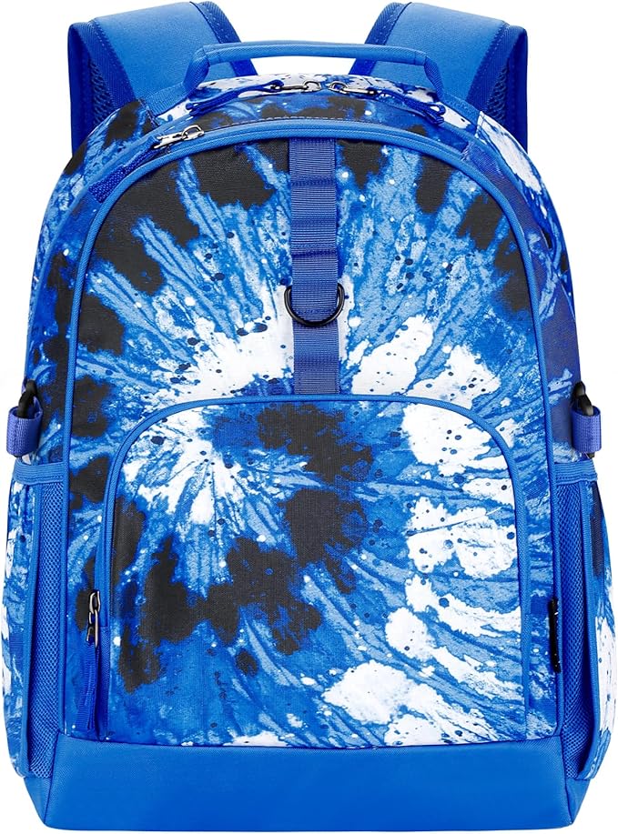 Choco Mocha Tie-Dye Backpack for Boys, Elementary School Backpack for Boys Ages 6-8 Kids Kindergarten Backpack Bookbag 17 Inch with Chest Strap, Blue Black-CubbioJoy