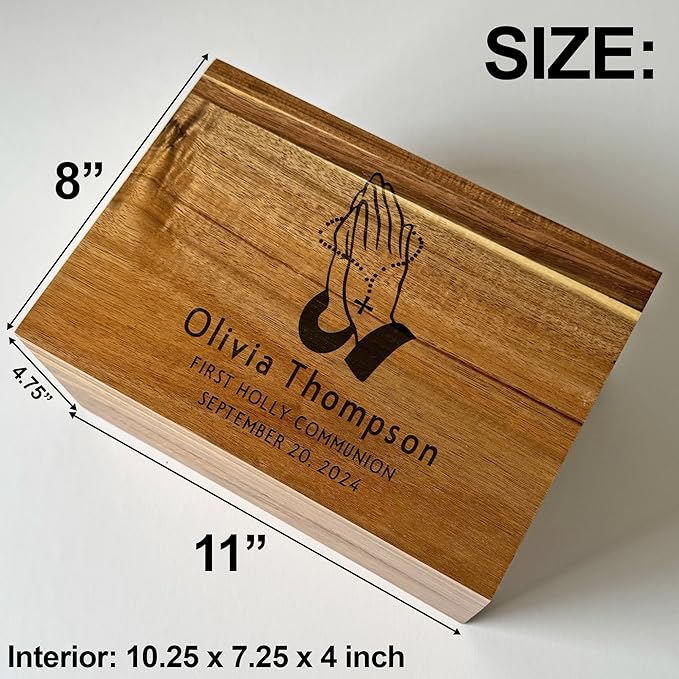 Baptism Keepsake Box - Personalized First Communion Gifts for Boys, Christening Storage for Baby, Unique Baptism Gifts for Girls, Engraved Confirmation Keepsake Box with Name 11 x 8 x 4,75 in-CubbioJoy