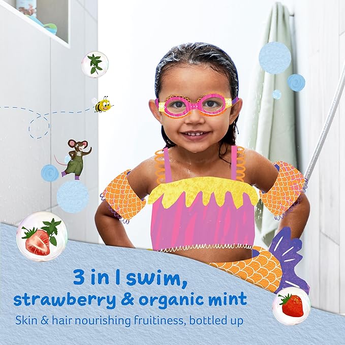 Childs Farm, Kids 3 in 1 Swim, Strawberry and Organic Mint, Body Wash, Shampoo and Conditioner, Suitable for Dry, Sensitive and Eczema-Prone Skin, 8.4 Fl Oz-CubbioJoy