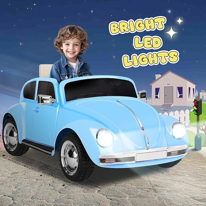 12V Kids Electric Car, Power Wheels with Remote Control, Ride on Car Toys with LED Light, 3 Speeds, Music, Blue-CubbioJoy