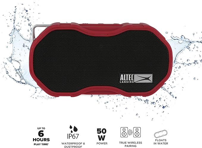 Altec Lansing Baby Boom XL - Waterproof Bluetooth Speaker, Wireless & Portable Speaker for Travel & Outdoor Use, Deep Bass & Loud Sound, 1 Pack, Red-CubbioJoy