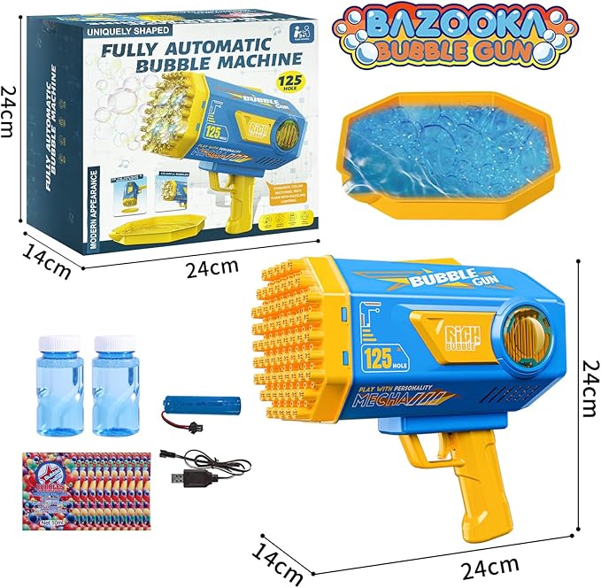 BOMOCO Bubble Gun,125 Holes Bubble Machine Bubbles for Kids Age 3-12,Bubble Blaster Gun with Bubble Solution Summer Outdoor Bubble Toys Birthday Wedding Halloween Party Favors Gifts Bubble Maker,Blue-CubbioJoy