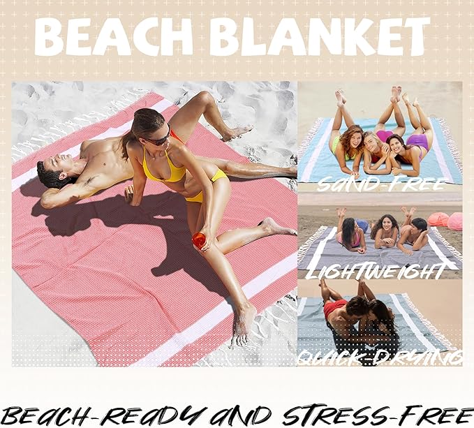 Jumbo Turkish Beach Towel Blanket Picnic Ourtdoor Mat Oversized Sandproof Fast Dry Thin Extra Large Xl Big Huge Compact Soft Cotton Neutral Cute Summer Vacation Gifts Travel Essential Cruise Ship Item-CubbioJoy