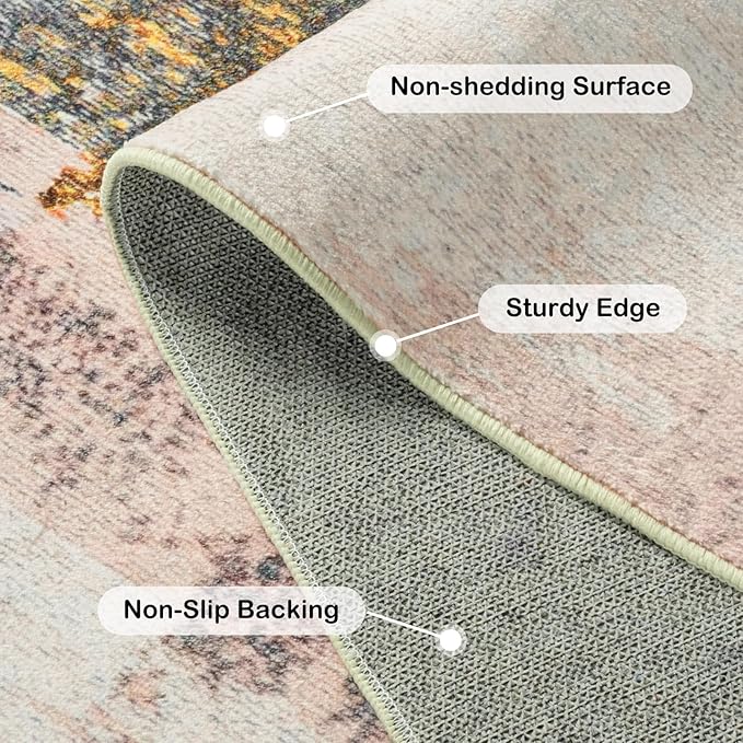 Kelarea Living Room Rug, 5x7 Rug Modern Abstract Washable Rugs Grey Faux Wool Vintage Carpets, Non Slip Rug for Bedroom, Dining Room, College Dorm, Kids Playroom, Home Office-CubbioJoy