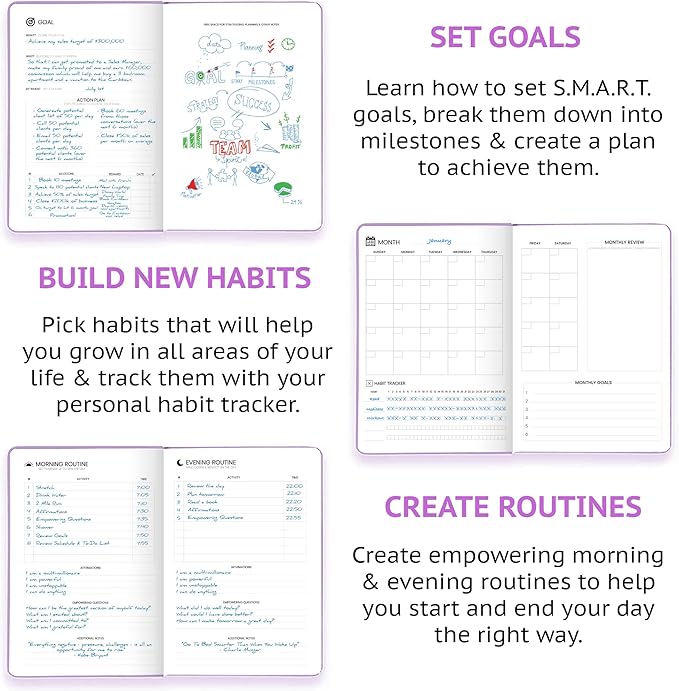Undated Daily Planner – 1-Year B5 Productivity Organizer with Two-Page Weekly Spread, Goal Setting, Habit Tracker, Weekly & Monthly Pages – Hardcover Time Management Notebook (Lilac)-CubbioJoy