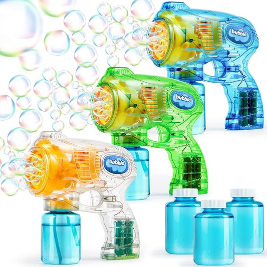 JOYIN 3 Packs Bubble Guns with 3 Solutions, Automatic Bubble Maker Blower Machine for Kids, Party Favors, Summer Toy, Birthday, Outdoor & Indoor Activity, Easter-CubbioJoy