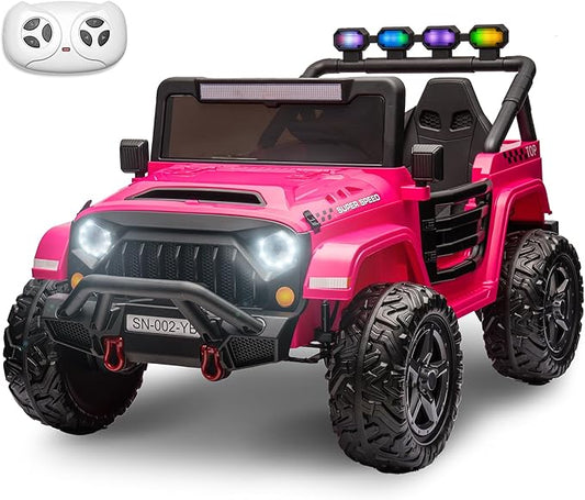 24V 2 Seater Ride On Truck with Remote Control 4WD Electric Car for Kids Ride On Car Battery Powered Ride On Toy Car with Music Player, LED Lights, Bluetooth, Rear Shock Absorber, Hot Pink-CubbioJoy