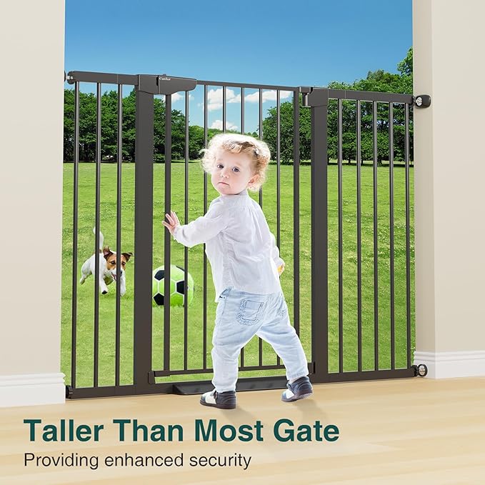 Cumbor 36" Extra Tall Baby Gate for Stairs, 29.7-54.2" Extra Wide Dog Gate for Doorways Hallways, Pressure Mounted Child Gate for Wide Opening, Auto Close Personal Safety for Babies and Pets, Black-CubbioJoy