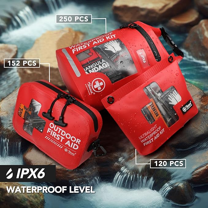 152 PCS Waterproof First Aid Kit, Portable Small Boat Dry Bag Bug Out Bags, Emergency Medical Kit Ideal for Boating, Camping, Fishing, Kayaking, Floating, Red-CubbioJoy