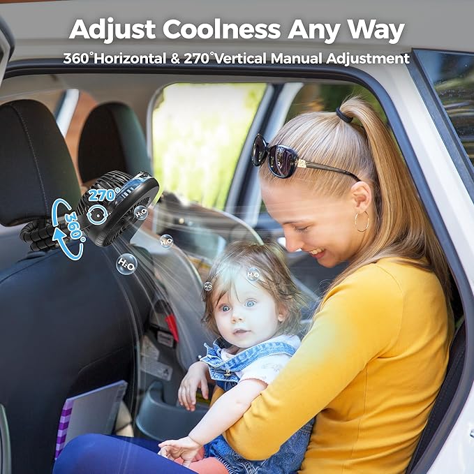 2025 Upgarded 4000mAh Misting Baby Stroller Fan, Rechargeable Battery Operated,Max 15Hrs Cooling,50ml Portable Water Sprayer Misting Fan with Flexible Tripod Clip on Car Seat Crib Treadmill Bunk Bed-CubbioJoy