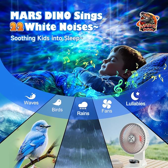 Dinosaur Baby Sound Machine Night Light Projector, 22 White Noise Machine Baby 5.3 Bluetooth Speaker, 196Color Remote Control | Toddler Night Light for Kids, Boy Gift Dinosaur Decor Galaxy Light-CubbioJoy