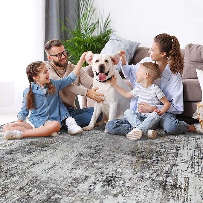 8x10 Area Rugs for Living Room Rug Washable: Modern Large Rug for Dining Room Bedroom Carpet Non Slip 8 by 10 Indoor Abstract Nursery Home Office Black Gold-CubbioJoy