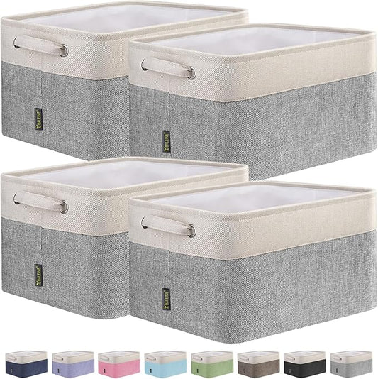 BALEINE 4 Pack Fabric Storage Bins for Shelves, Linen Storage Baskets for Organizing, Decorative Closet Bins for Clothes, Home (Grey, 15"x11"x9.5")-CubbioJoy