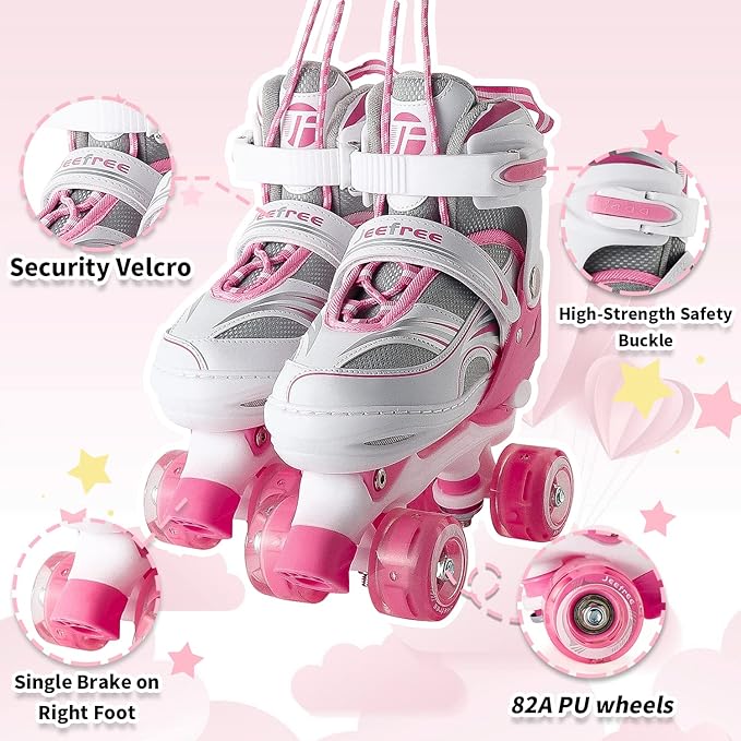 Adjustable 4 Size Kids Roller Skates With Light up Wheels for Girls Ages 5-8-12, Safe and Fun Illuminating Skates for Kids, Toddlers, Boys-CubbioJoy