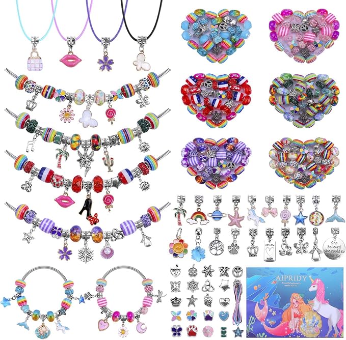 AIPRIDY Charm Bracelet Making Kit,Unicorn Mermaid Crafts Gifts Set Can Inspires Imagination and Creativity,Jewelry Making Kit Perfect Gifts for Girls 5-12 Years Old (125 Pieces)-CubbioJoy