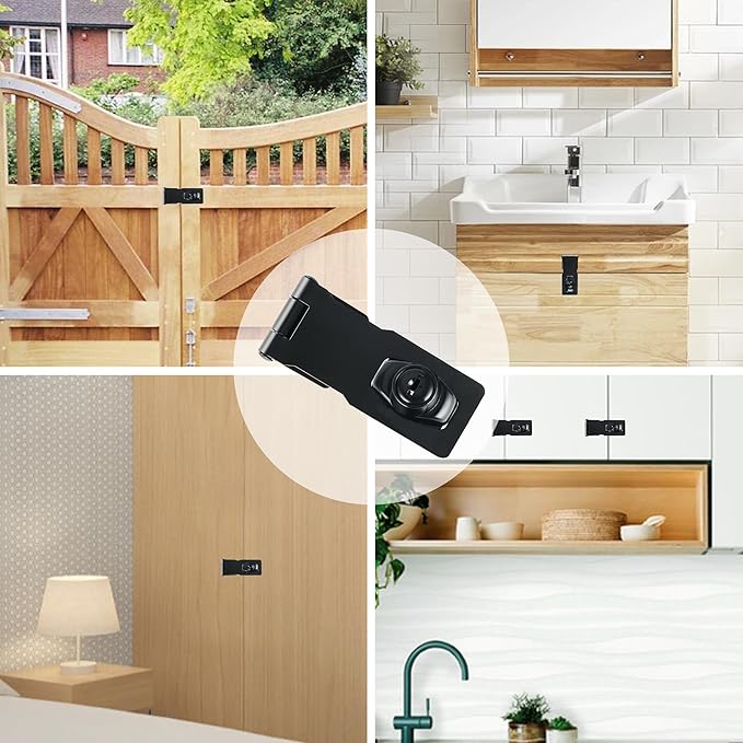 Alise Keyed Hasp Lock,4 Inch Safety Packlock Clasp Hasps Latch,Black Door Hinge Lock with Keys Keyed Locking Hasps for Cabinet,Closet,Drawer, Barn,Fence,Garage Doors-CubbioJoy
