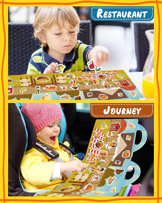 Benresive Reusable Sticker Book for Toddlers 2-4 Years, Fun Travel Stickers for Kids, Waterproof Sticker Books for Toddlers 1-3, Crafts Activities for Todddlers 1-3 2-4 3-5 - Thanksgiving-CubbioJoy