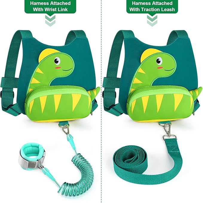 Accmor Toddler Harness Leash with Anti Lost Wrist Link, Cute Dinosaur Harnesses Walking Wrist Leashes for Kids, Children Restraints Hand Straps Belt Tether to Keep Baby Boys Girls Close (Turquoise)-CubbioJoy