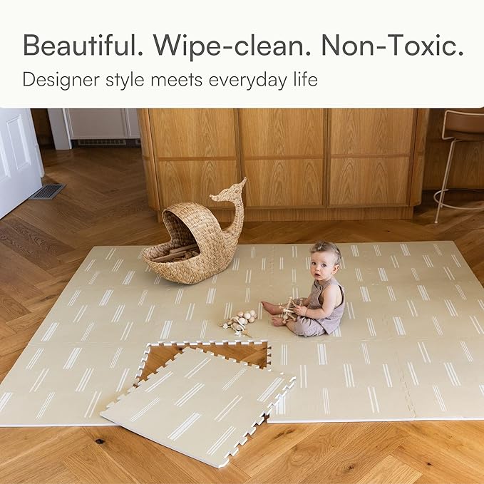 Baby Play Mat for Floor – 6x8ft Old White | Soft Non Toxic Premium EVA Foam Tiles for Tummy Time, Crawling & Playroom – Waterproof Interlocking Floor Mat for Babies & Toddlers by Lillefolk (12 Tiles)-CubbioJoy