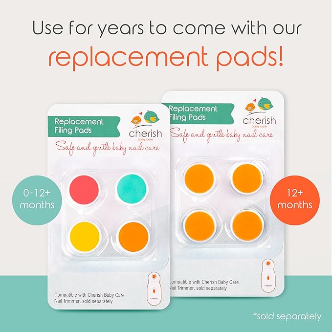 Cherish Baby Care Baby Nail Trimmer Electric - Automatic Safety Stop, BPA-Free & Safety-Tested Electric Nail File Baby, Includes 4 File Pads, 0-12+ Months-CubbioJoy