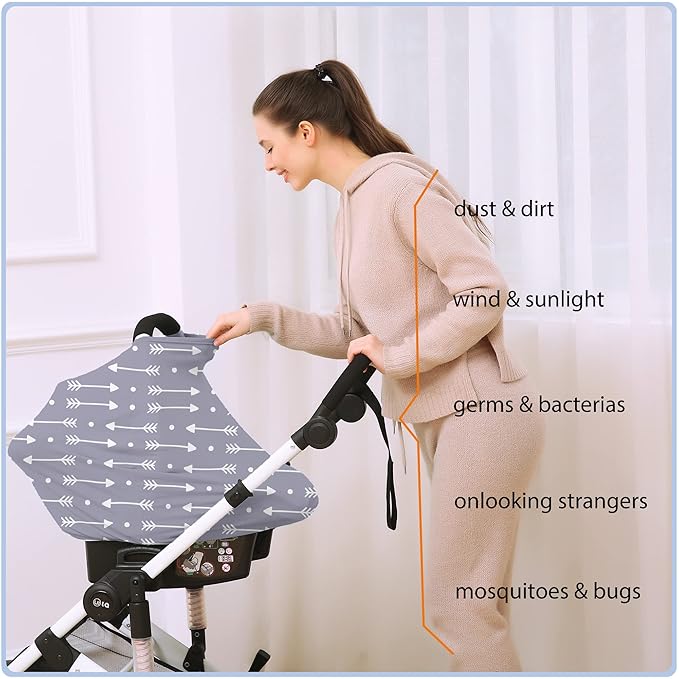 Car Seat Covers for Babies - Multi- use Nursing Carseat Canopy, Breastfeeding Covers, Baby Shower Gifts for Boys and Girls (dot Arrows)-CubbioJoy