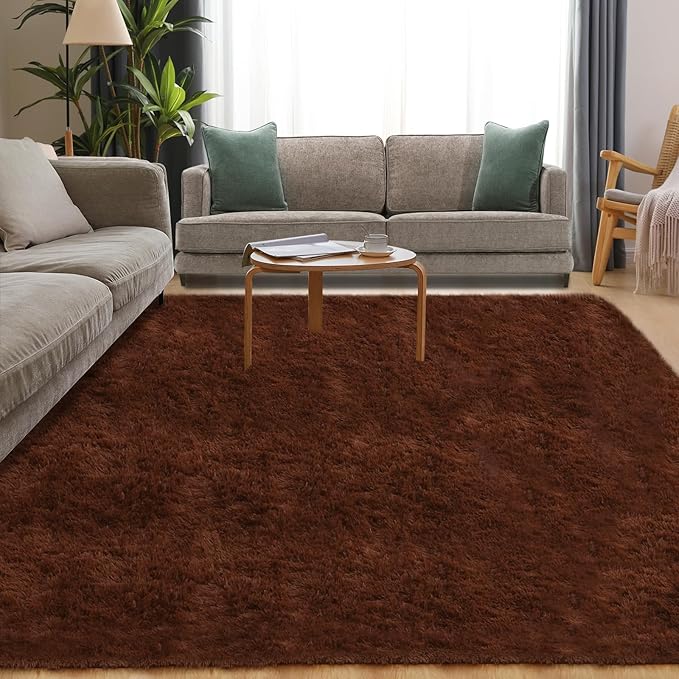 Area Rug 4x5.8, Soft Rugs for Living Room, Plush Fluffy Rugs for Bedroom, Non-Slip Indoor Carpet for Nursery, Study Room, Playroom, Home Decor, Brown-CubbioJoy
