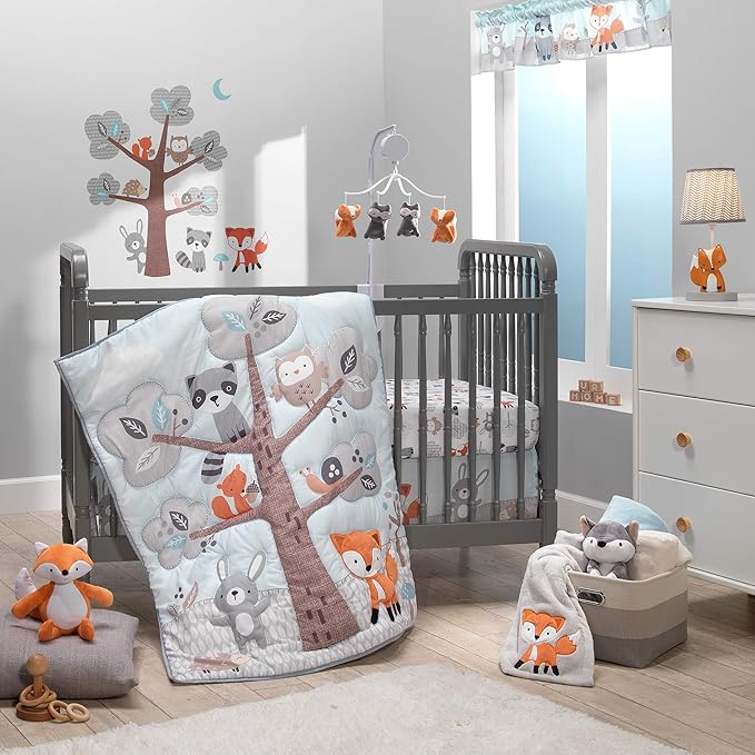 Bedtime Originals Woodland Friends Animals Mint/Gray 5-Piece Crib Bedding Set-CubbioJoy