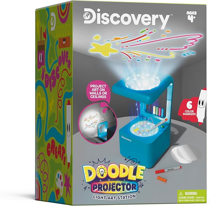 Discovery™ Doodle Projector Light Art Station – Includes 6 Dry-Erase Markers, 10 Reusable Drawing Discs, Project Drawings on Walls & Ceilings| Arts & Crafts Kit for Kids| Tracing Pad Coloring Toy Gift-CubbioJoy