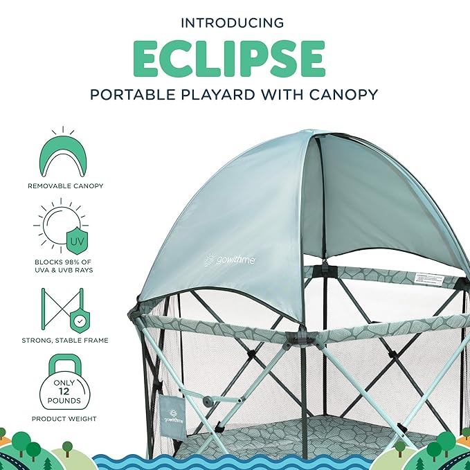 Baby Delight Go with Me Eclipse Deluxe Portable Playard | Playpen | Sun Canopy | Indoor and Outdoor | Ultra Padded Nylon Floor | Green Garden-CubbioJoy