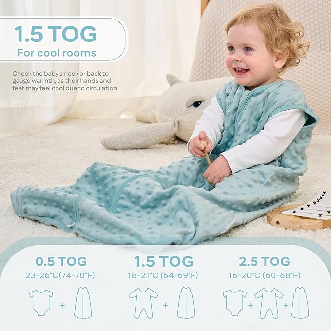 JELLYMONI Fleece Baby Sleep Sack 6-12 Months, 1.5 Tog Warm Winter Baby Wearable Blanket with Plush Dots and 2-Way Zipper, Cotton Toddler Sleep Sack-CubbioJoy