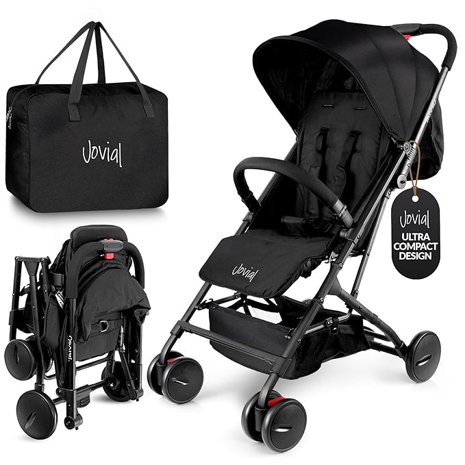 Jovial Lightweight Baby Stroller, Folding Travel Stroller with Reclining Seat, Canopy, 5-Point Safety Harness, Storage Basket, Smooth Wheels, Compact Portable Design (39.8" x 18.7" x 32.3")-CubbioJoy