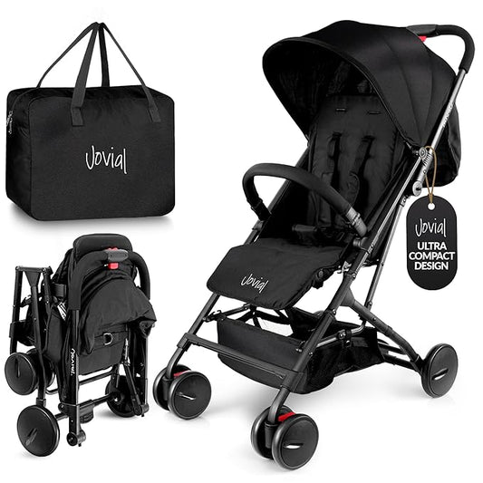 Jovial Lightweight Baby Stroller, Folding Travel Stroller with Reclining Seat, Canopy, 5-Point Safety Harness, Storage Basket, Smooth Wheels, Compact Portable Design (39.8" x 18.7" x 32.3")-CubbioJoy