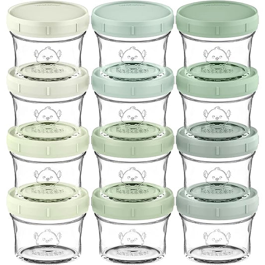KeaBabies 12pk 4oz Glass Baby Food Containers with Lids - Leak-Proof, Microwavable Small Glass Jars, Baby Purees & Toddler Snack Storage Containers, BPA-Free, Dishwasher & Freezer Safe (Sage)-CubbioJoy