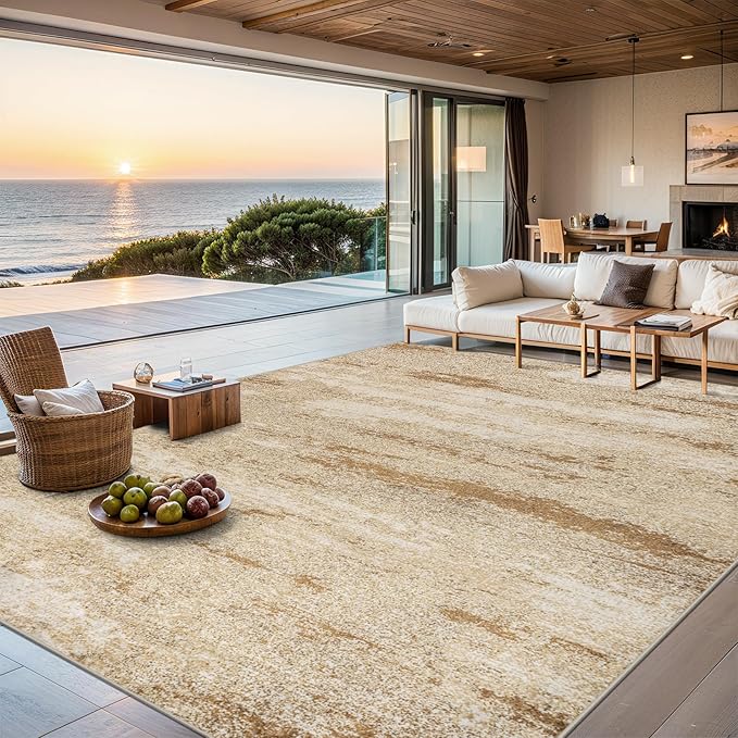 6x9 Area Rugs for Living Room - Washable Rug Modern Abstract Soft Large Neutral Non-Slip Carpet Indoor Floor Stain Resistant Thin Carpets for Bedroom Dining Room Farmhouse Nursery Home Office Beige-CubbioJoy