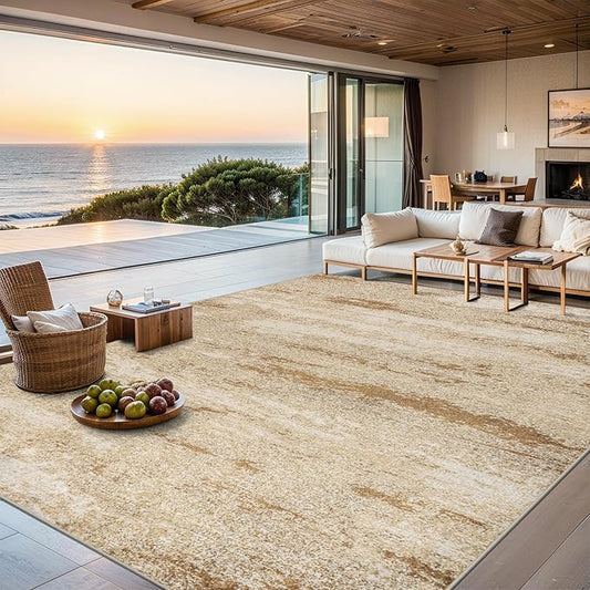 Area Rugs Living Room Rug - 5x7 Washable Modern Abstract Soft Neutral Non-Slip Carpet Large Indoor Floor Stain Resistant Thin Carpets for Bedroom Dining Room Farmhouse Nursery Home Office Beige-CubbioJoy