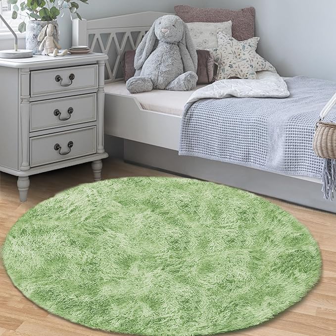 4FT Round Rug for Bedroom: Fluffy Shag Soft Washable Rugs Circle Small Fuzzy Plush Indoor Carpet for Living Room Nursery Playroom Dorm Kids Girls Boys Room (Sage Green, 4'x4')-CubbioJoy