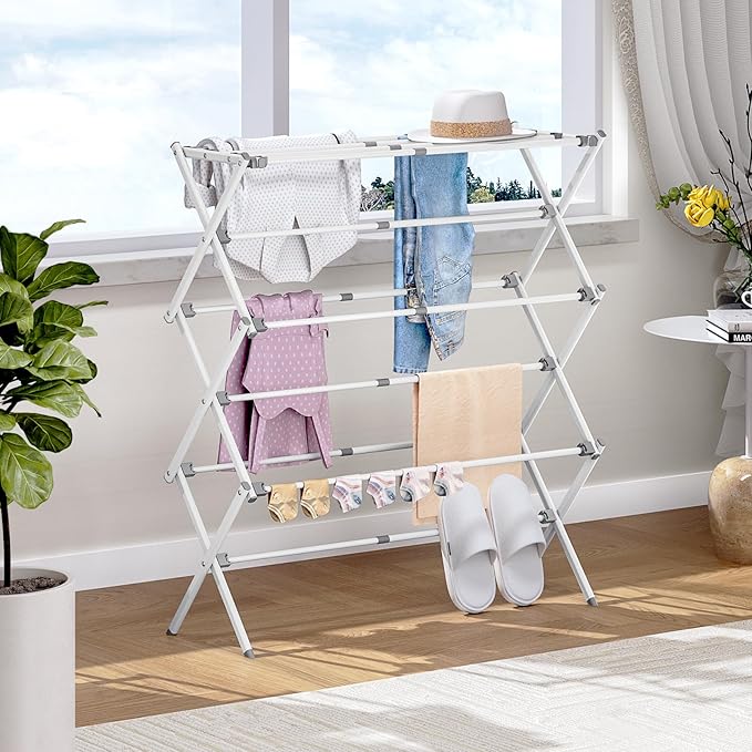 APEXCHASER Drying Rack Clothing, Clothes Drying Rack Foldable, Laundry Drying Rack Expandable, Small Clothe Hanger for Baby Clothes Towels Bibs, Socks, Clothes Airer for Indoor & Outdoor Use, White-CubbioJoy