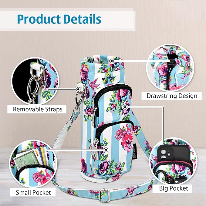 Betsey Johnson Insulated Water Bottle Pouch Holder Carrier Crossbag with Adjustable Shoulder Strap - Lightweight Polyester Accessories with Pockets Good for Hiking Sports-CubbioJoy