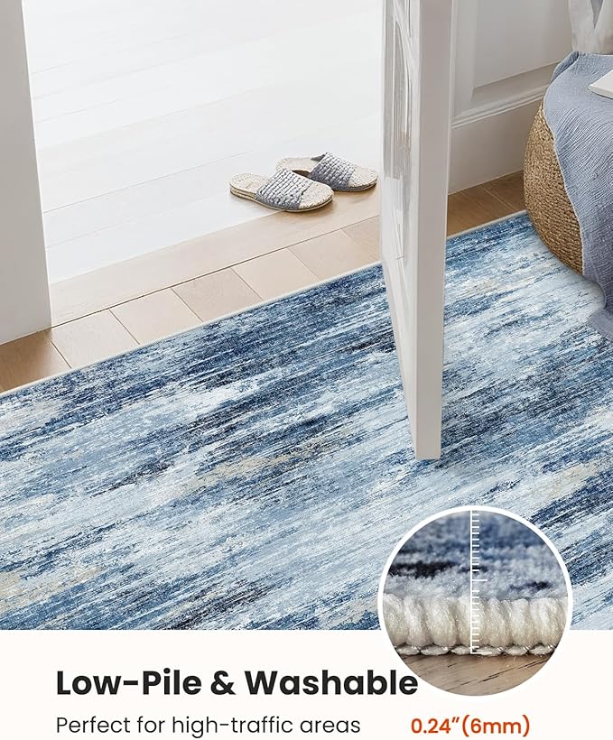 Amada 9x12 Large Area Rug, Modern Abstract Living Room Rug with Non-Slip Backing & Short Pile, Washable Rug with Abstract Pattern for Living Room, Bedroom and Dinning Room, Blue-CubbioJoy