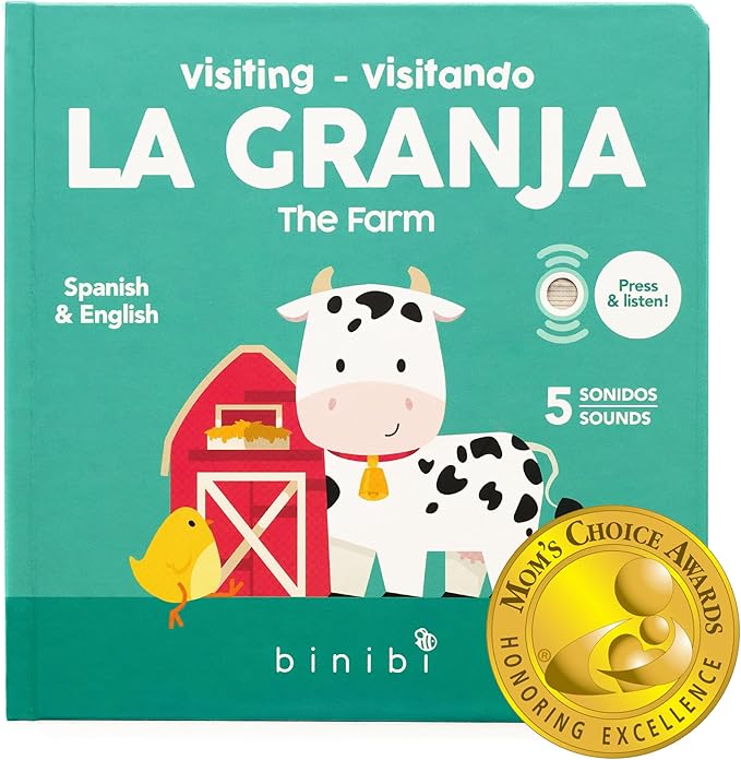 Binibi Spanish Books for Babies & Toddlers 1-3 La Granja Interactive Bilingual Sound Book with Farm Animal Sounds | Bilingual Children's Book | Spanish Learning for Kids | Libro en español para bebés-CubbioJoy