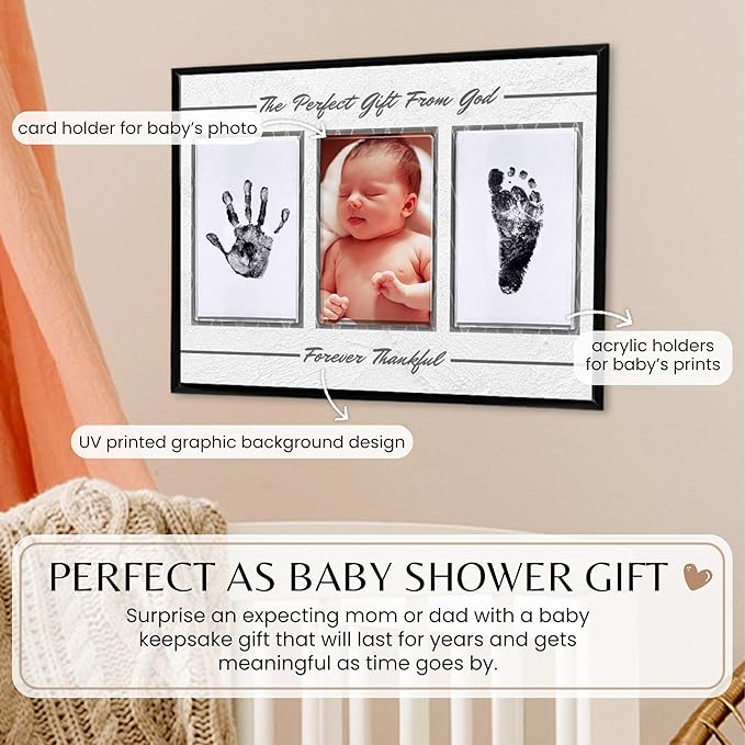 Inkless Hand and Footprint Kit, Baby Keepsake Plaque & Baby Shower Gifts - Ideal as Mom To Be Gift, Nursery Picture Frames, Clean Touch Hand and Footprint Kit (Style 2 - Design 1)-CubbioJoy
