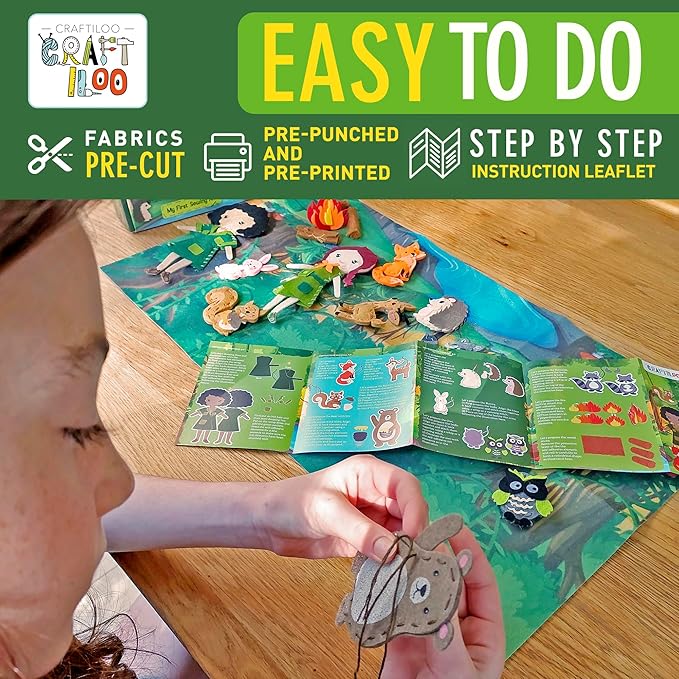 CRAFTILOO Woodland Sewing Kit for Kids, Fun and Educational Fairytale Craft Set for Boys and Girls Age 8-12, Sew Your Own Felt Forest Animal Craft Kit for Beginners-CubbioJoy
