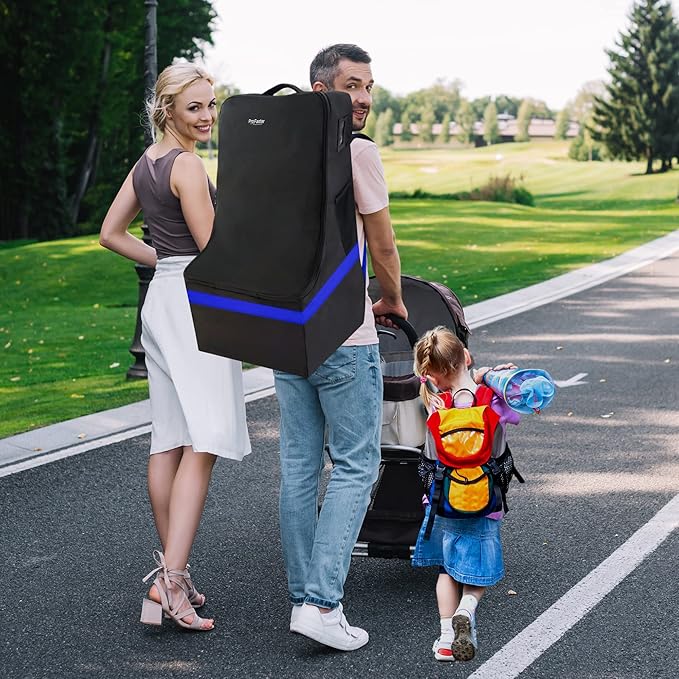 Car Seat Travel Bag - Padded, Comfortable, Durable, Roomy Gate Check Carseat Cover Backpack Fits 3-in-1，Convertible, Booster & Infant Car Seats for Airplane, Airport, Blue-CubbioJoy