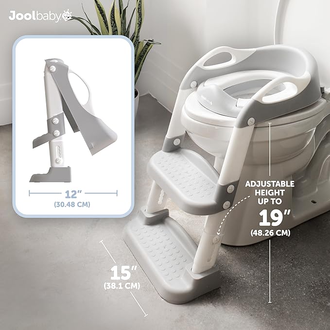 Jool Baby Potty Training Seat with 2 Step Ladder for Toddlers - Soft Cushioned Seat & Splash Guard, Adjustable Height (Gray)-CubbioJoy