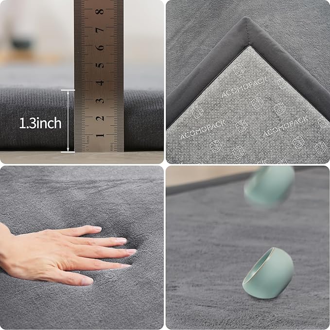 ACOMOPACK Baby Play Mat for Floor 1.3" Thick Memory Foam Play Mat 71"×79" Tummy Time Crawling with Non-Slip Bottom for Living Room,Nursery,Soft Velvet Playpen Mats for Kids,Infants（Dark Grey）-CubbioJoy
