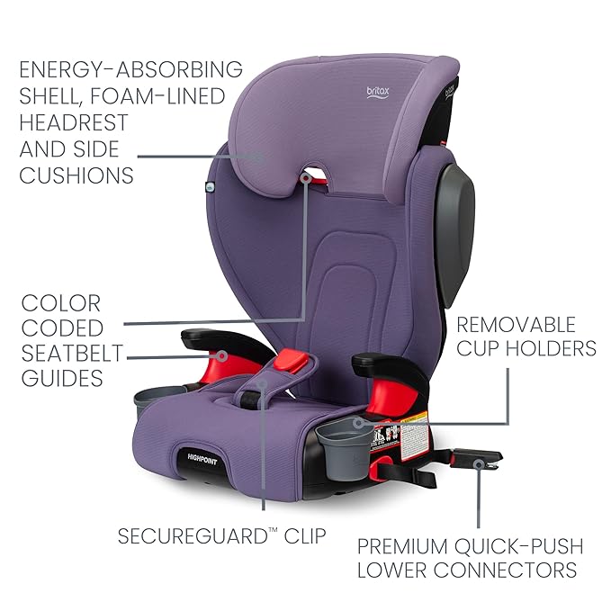 Britax Highpoint Backless Belt-Positioning Booster Seat, SafeWash Purple Ombre-CubbioJoy