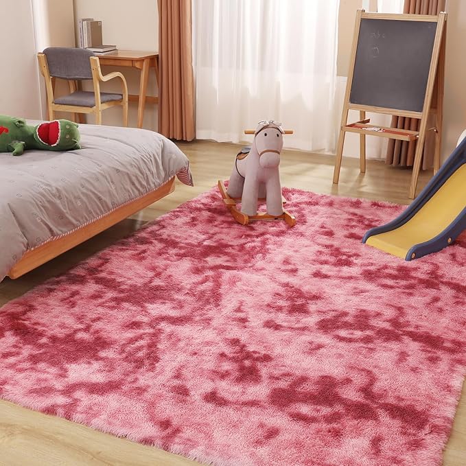 5x7 Area Rug, Luxury Rugs for Living Room, Ultra Soft Rugs for Bedroom, Non-Slip Indoor Carpet for Nursery, Kids Room, Playroom, Home Decor, Tie-Dyed Dark Pink-CubbioJoy